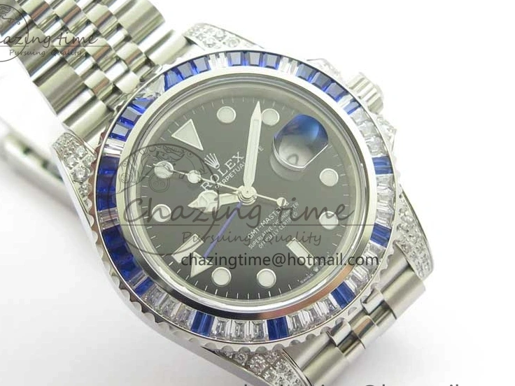 MiroTime 0401 GMT-Master II White Blue Diamonds Bezel 904L Steel GMF Best Edition Black Dial On Jubilee Bracelet SA3285 CHS V Original 2579